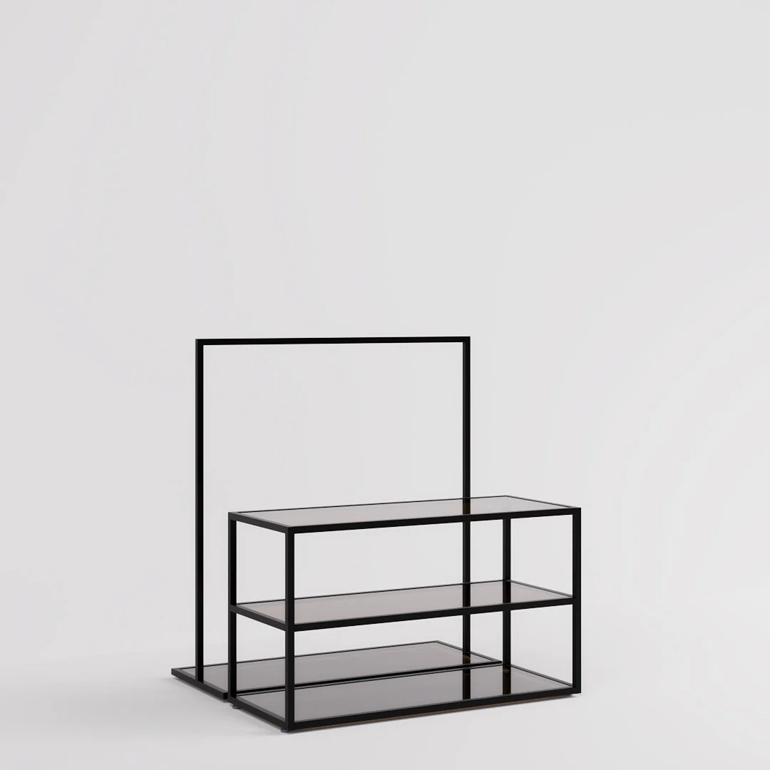 Vorlagetisch & Konfektionsständer Set Como, in schwarz mit Glasfachböden - Image 3