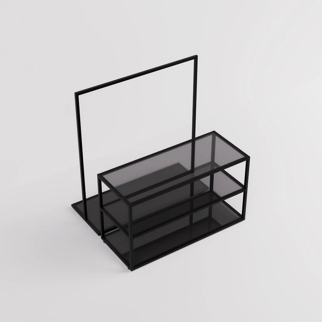 Vorlagetisch & Konfektionsständer Set Como, in schwarz mit Glasfachböden - Image 6