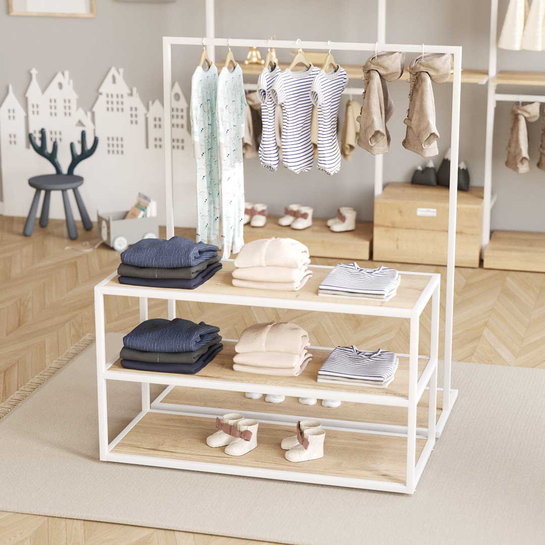 Vorlagetisch & Konfektionsständer Set Como, in weiß / Holzoptik - Image 3