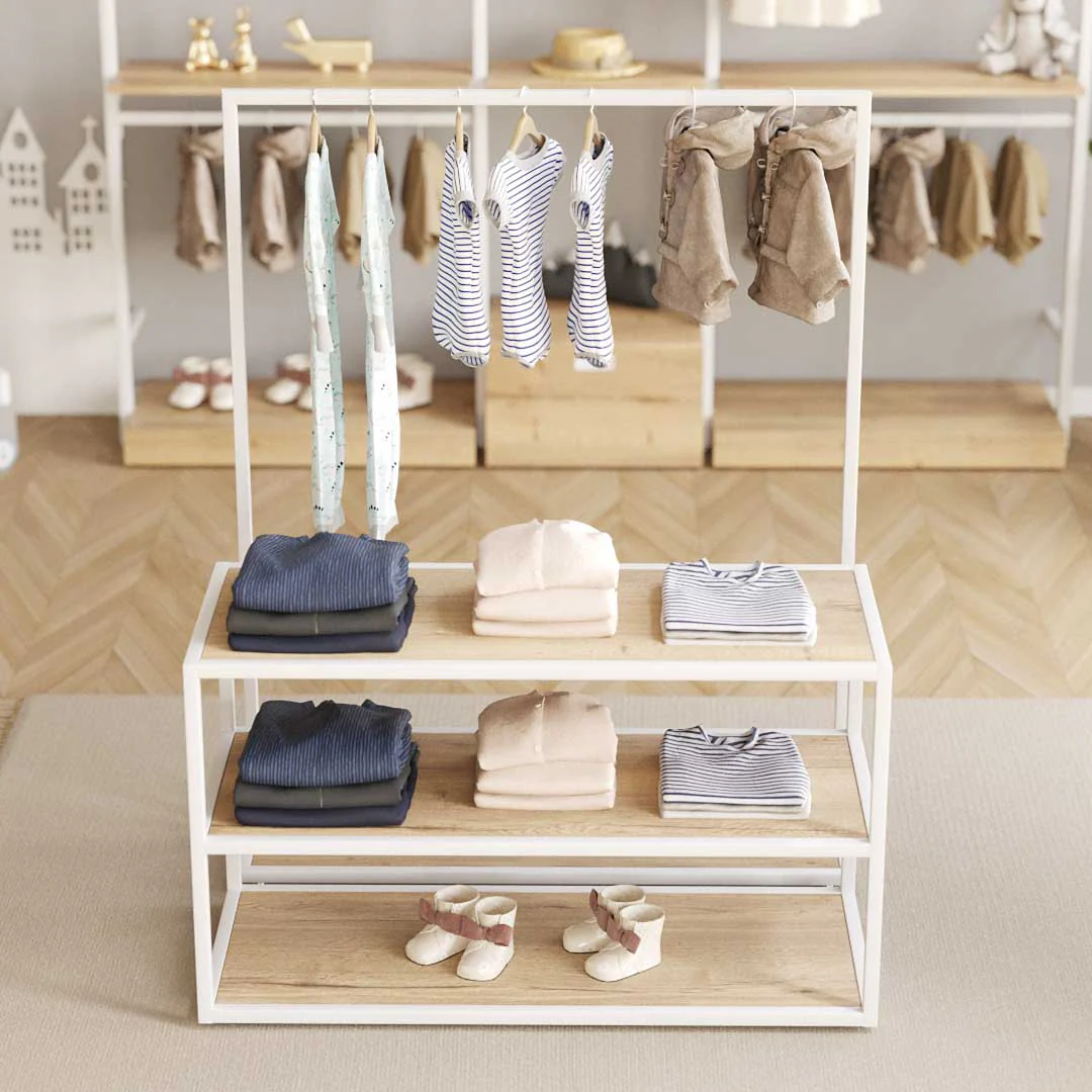 Vorlagetisch & Konfektionsständer Set Como, in weiß / Holzoptik - Image 4